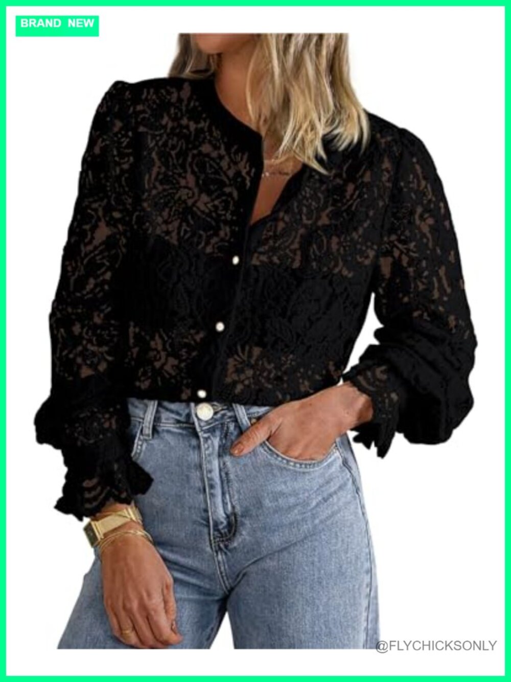 Women's Lace Long Sleeve Button Up Blouse